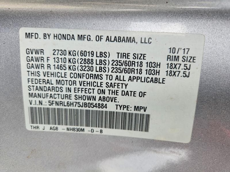 2018 HONDA ODYSSEY EXL 14