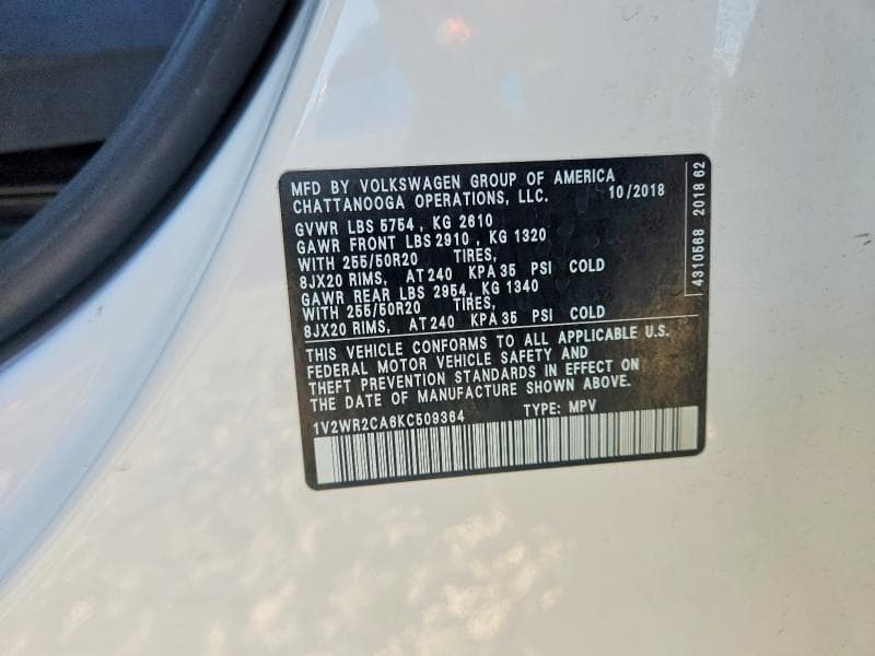 2019 VOLKSWAGEN ATLAS SE SE 13