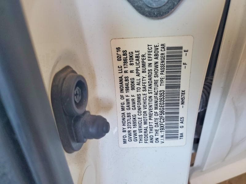 2016 HONDA CIVIC LX LX 12