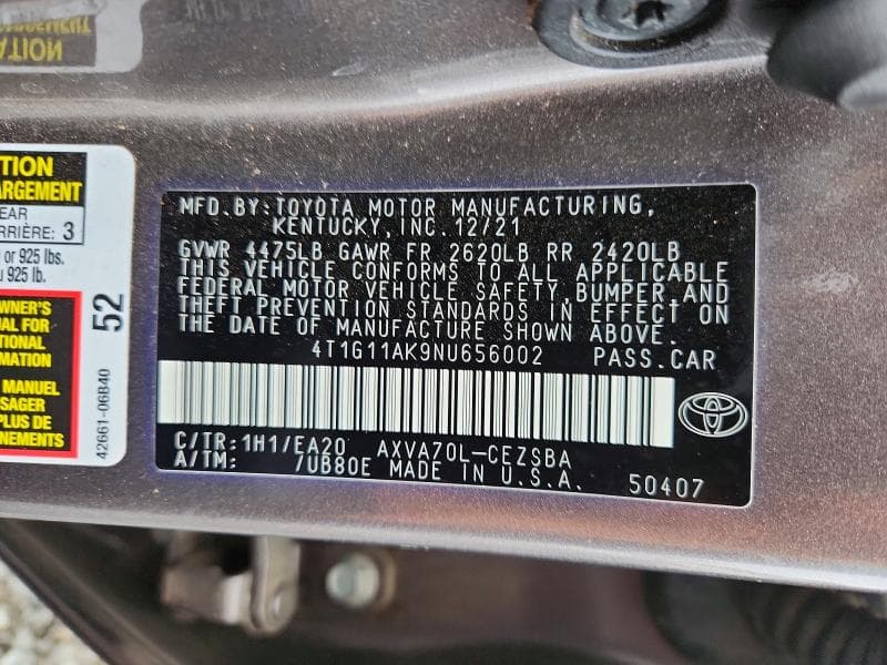 2022 TOYOTA CAMRY SE 12