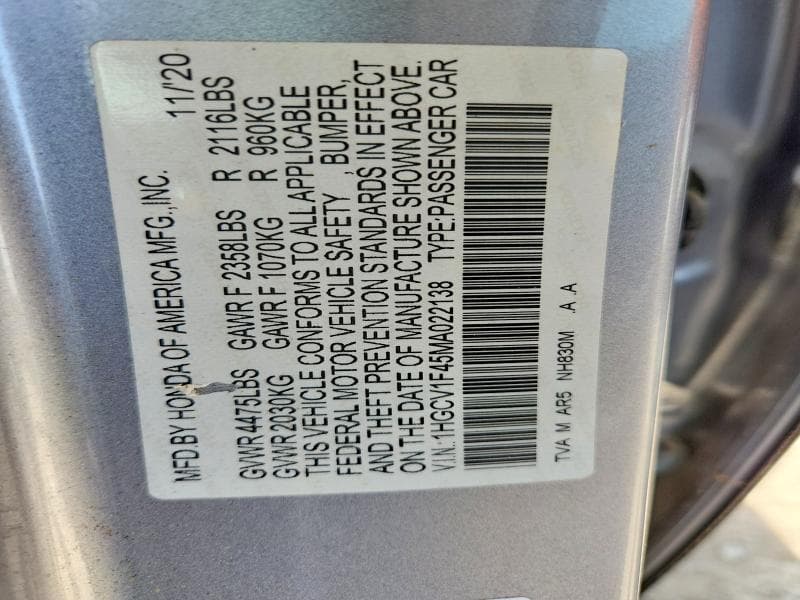 2021 HONDA ACCORD SPORT SE 12