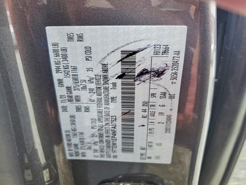 2022 FORD F150 SUPERCREW SUPERCREW 12