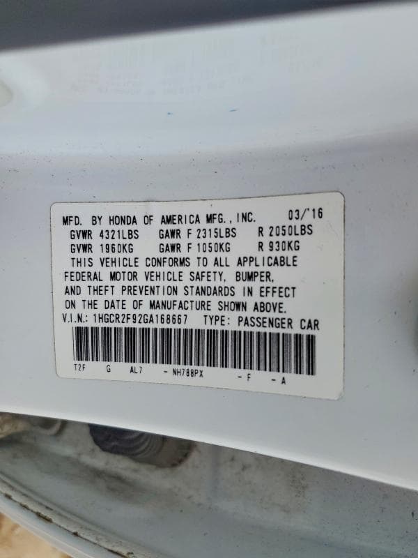 2016 HONDA ACCORD EXL 12