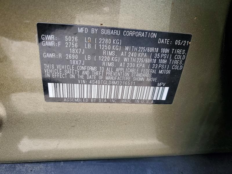 2021 SUBARU OUTBACK ONYX EDITION XT ONYX EDITION XT 13