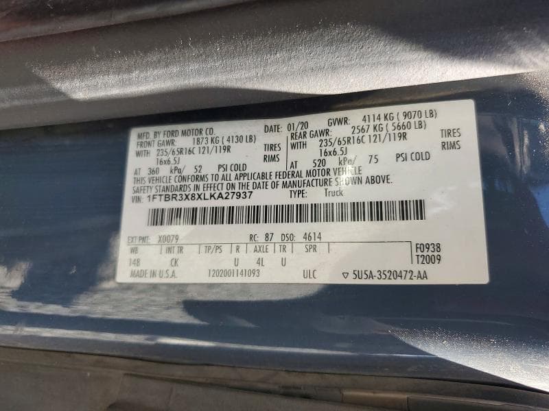 2020 FORD TRANSIT T-250 DELIVERY VAN 13