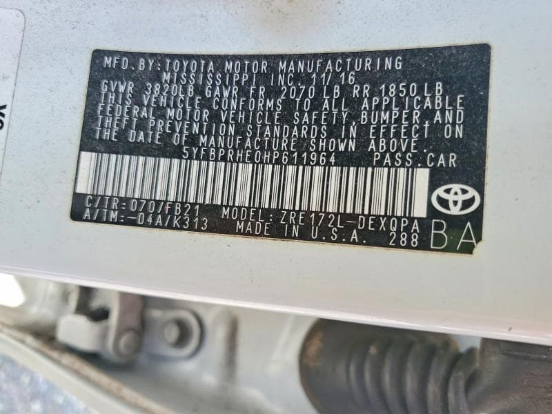 2017 TOYOTA COROLLA LE ECO 12