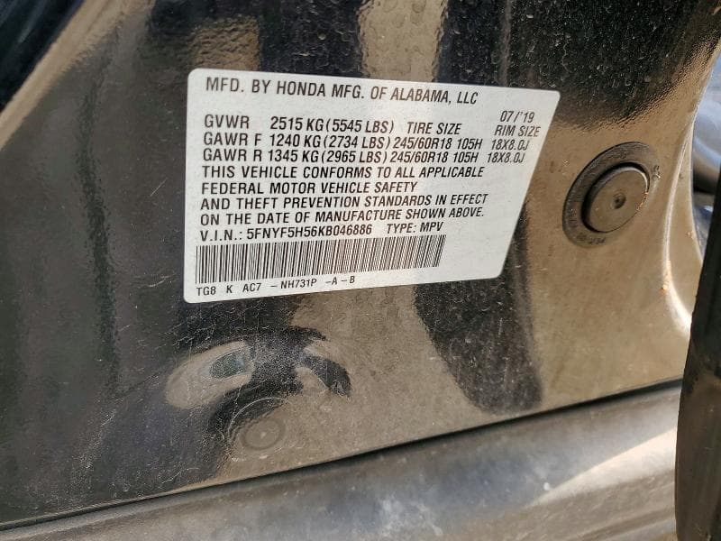 2019 HONDA PILOT EXL EXL 12