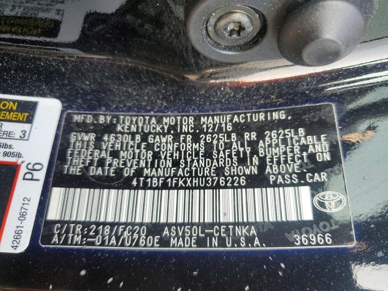 2017 TOYOTA CAMRY LE LE 12