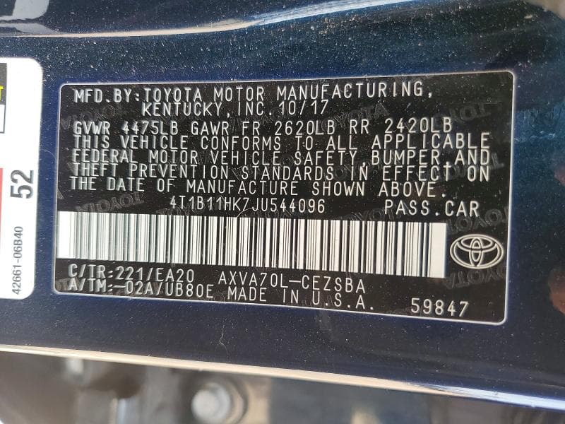 2018 TOYOTA CAMRY SE SE 12