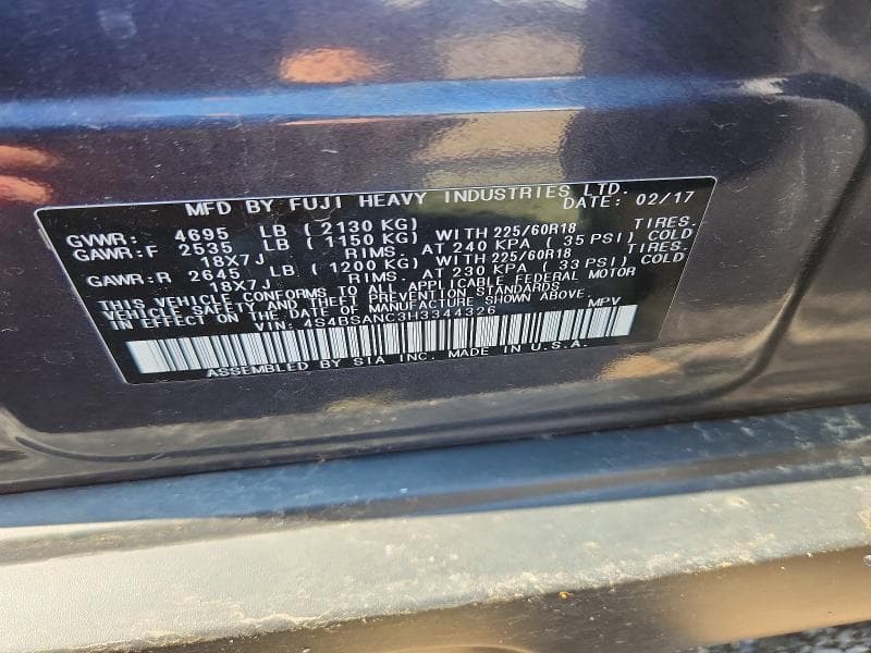 2017 SUBARU OUTBACK 2.5I LIMITED 12