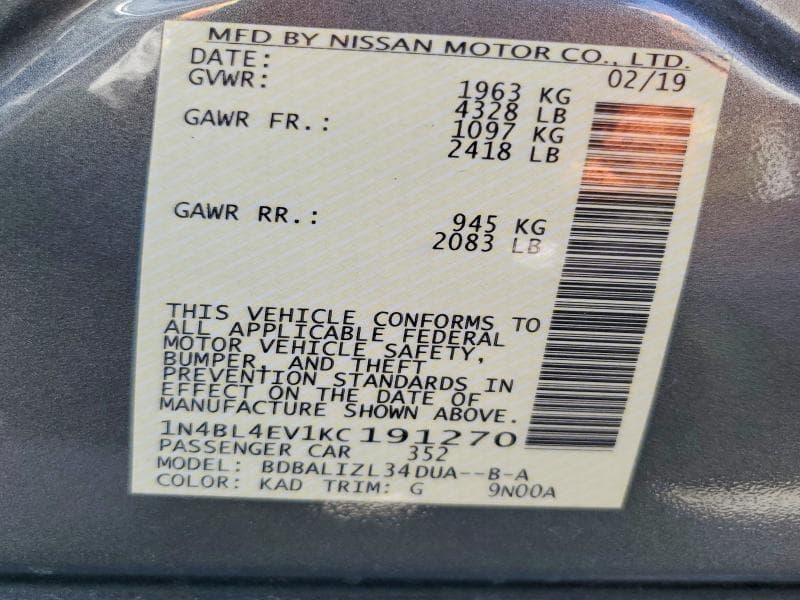2019 NISSAN ALTIMA SL 12
