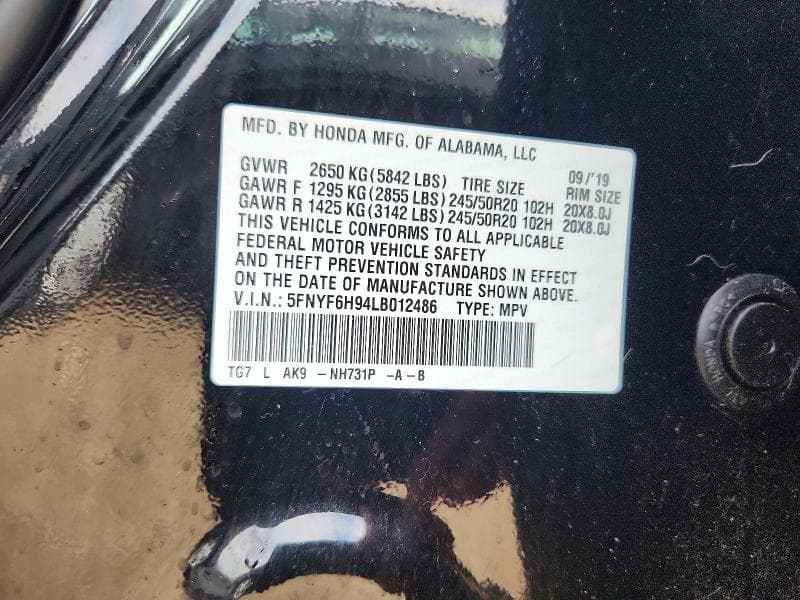 2020 HONDA PILOT TOURING TOURING 14