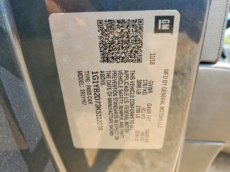 2019 CHEVROLET CORVETTE STINGRAY 1LT STINGRAY 1LT 12