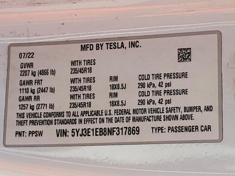 2022 TESLA MODEL 3 12