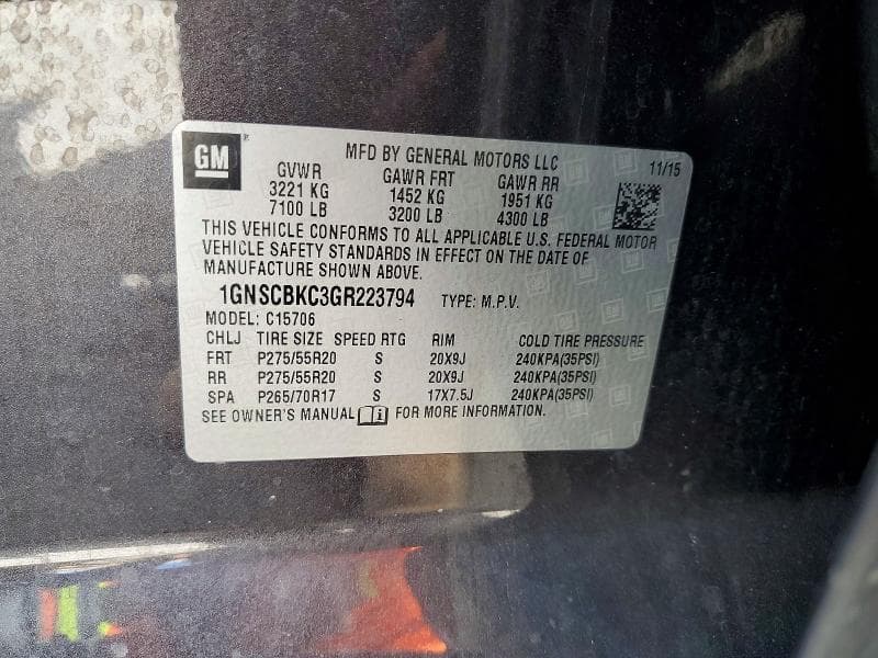 2016 CHEVROLET TAHOE C1500 LT 13