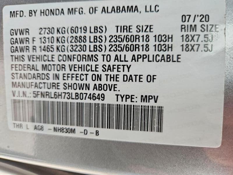2020 HONDA ODYSSEY EXL 13