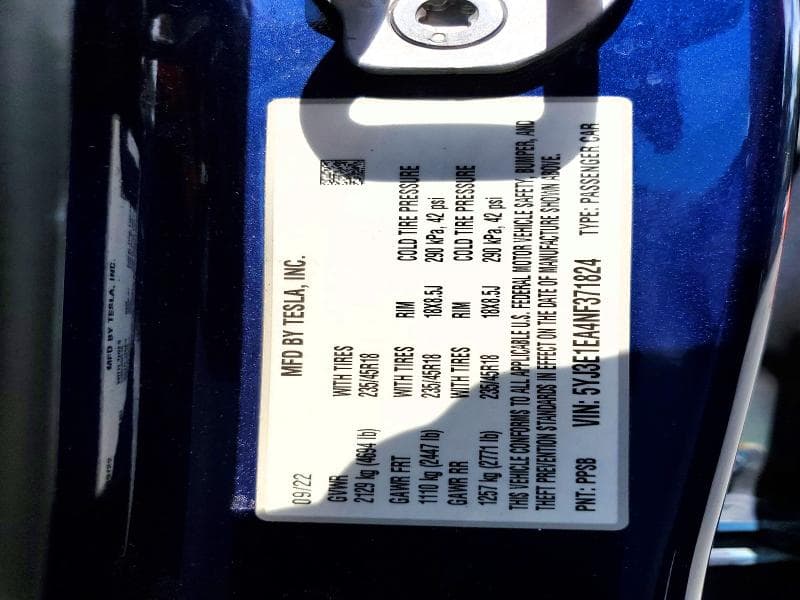 2022 TESLA MODEL 3 12