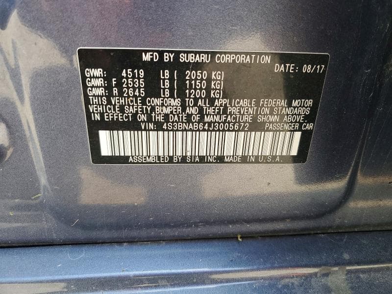2018 SUBARU LEGACY 2.5I 12
