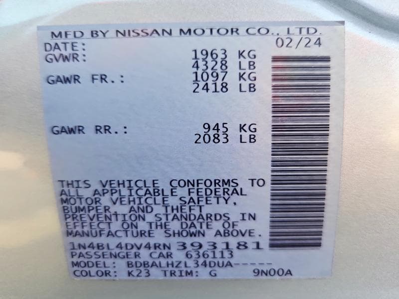 2024 NISSAN ALTIMA SV 12