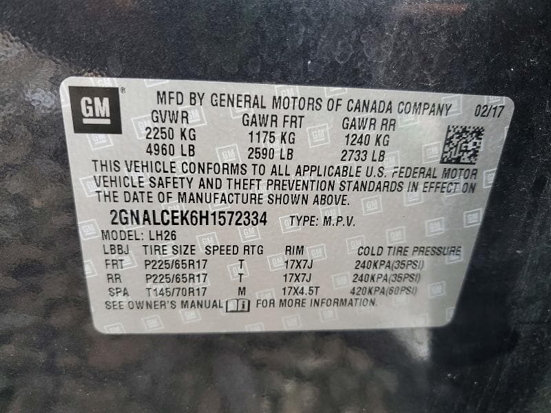 2017 CHEVROLET EQUINOX LT LT 12