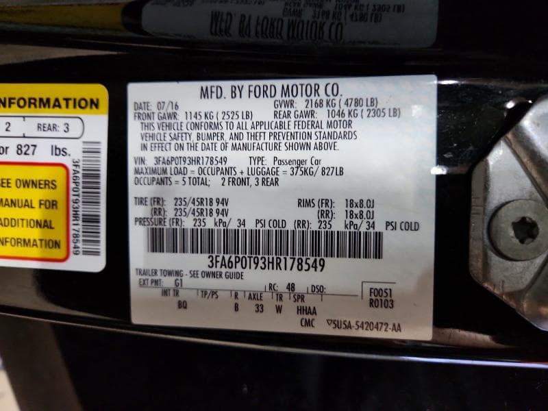 2017 FORD FUSION SE 12