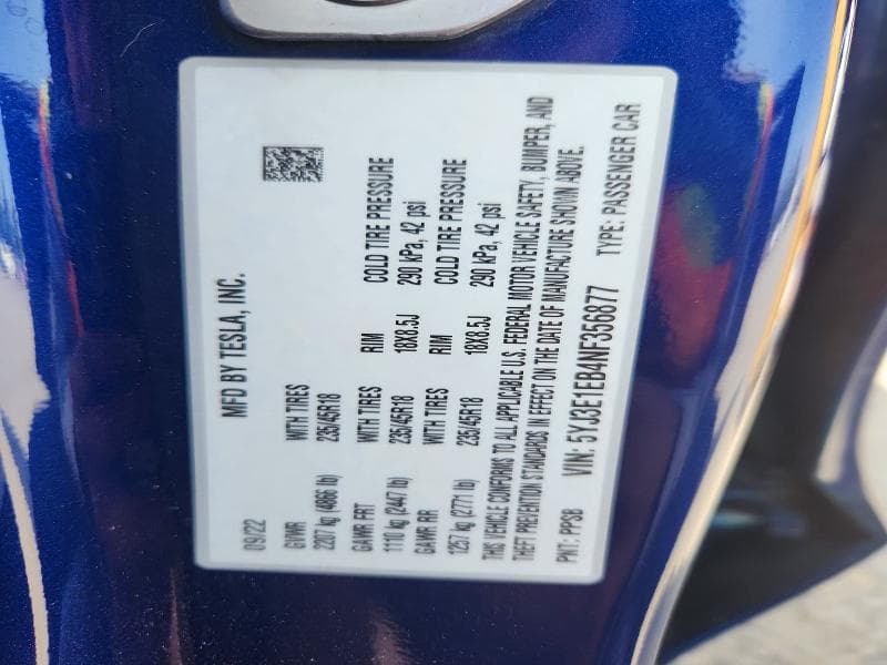 2022 TESLA MODEL 3 12