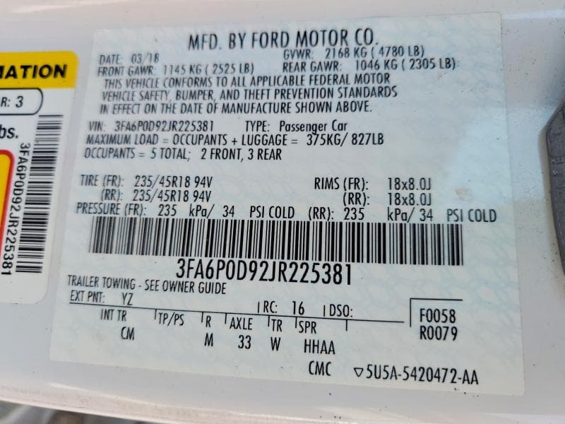 2018 FORD FUSION TITANIUM/PLATINUM 12