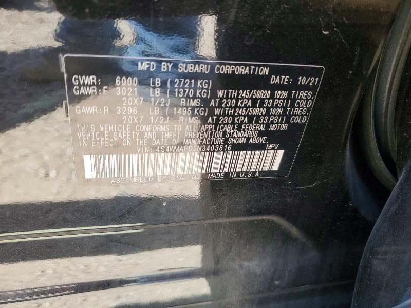 2022 SUBARU ASCENT LIMITED 12