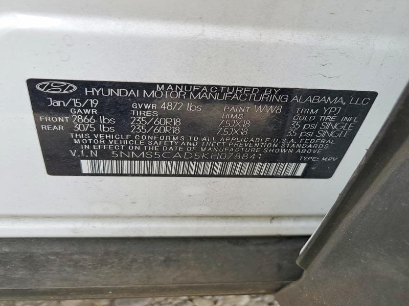 2019 HYUNDAI SANTA FE ULTIMATE 2.4L 13