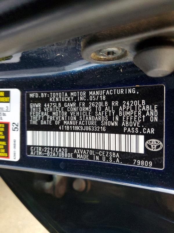 2018 TOYOTA CAMRY SE SE 12
