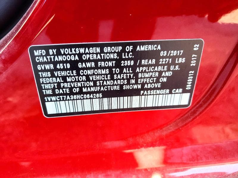2017 VOLKSWAGEN PASSAT SEL PREMIUM SEL PREMIUM 12