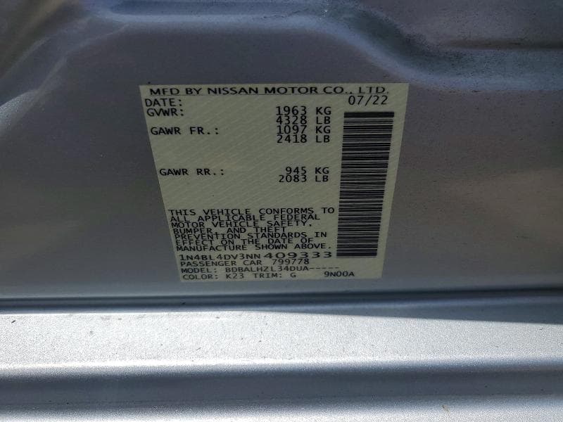 2022 NISSAN ALTIMA SV 13