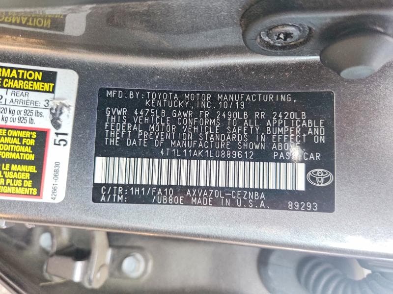 2020 TOYOTA CAMRY LE 12