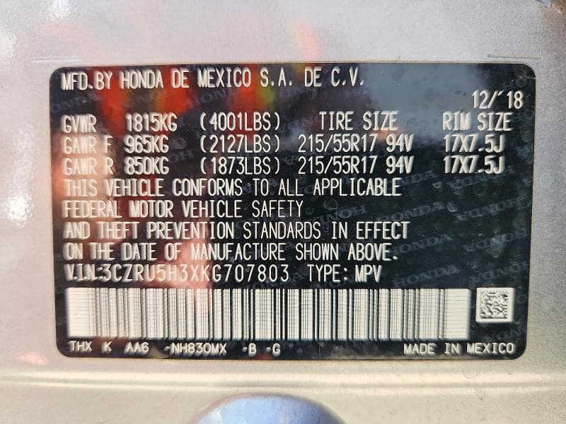 2019 HONDA HR-V LX 13