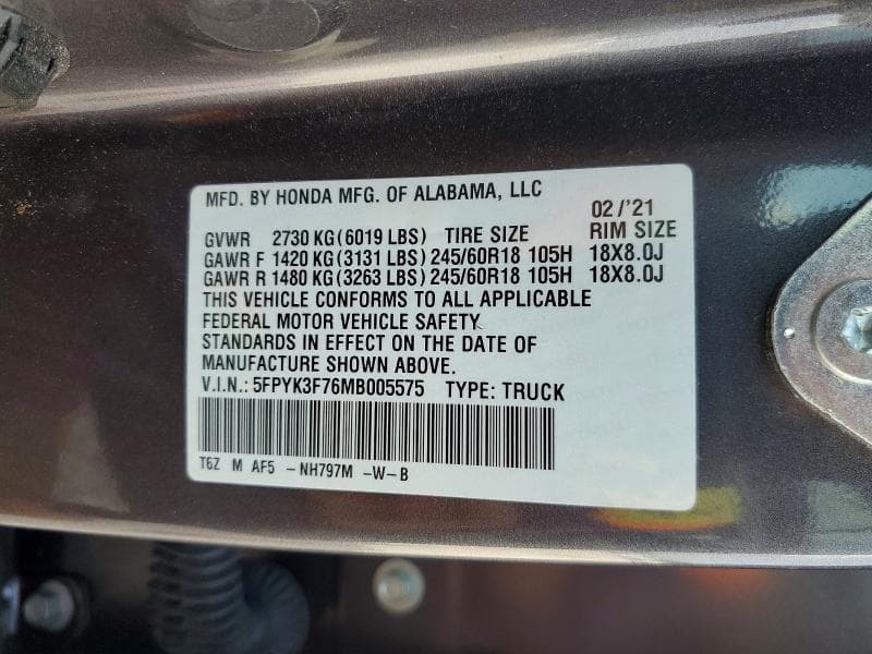 2021 HONDA RIDGELINE RTL 12