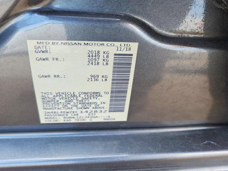 2019 NISSAN ALTIMA SL SL 12