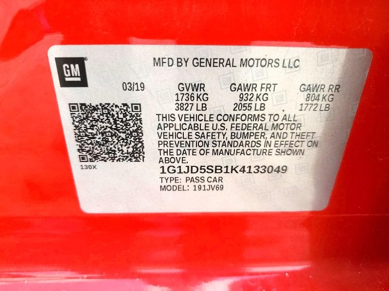 2019 CHEVROLET SONIC LT LT 12