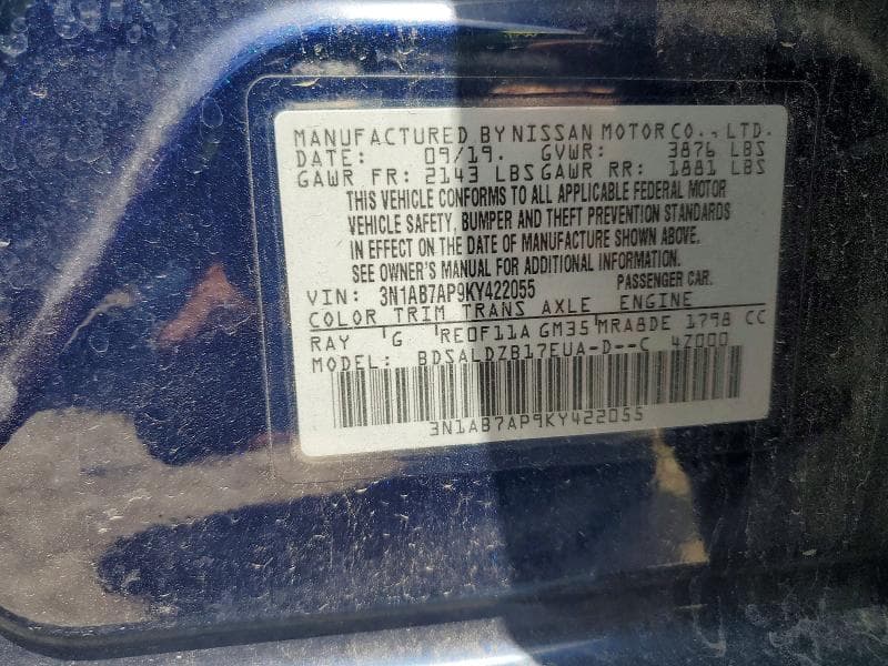 2019 NISSAN SENTRA SV SV 12