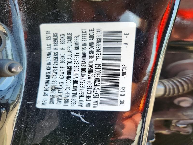 2019 HONDA CIVIC EXL 12