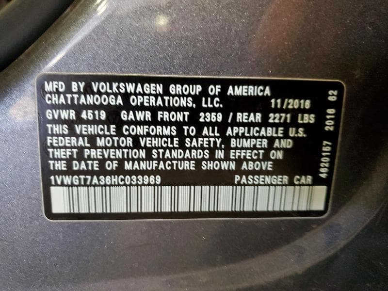 2017 VOLKSWAGEN PASSAT SE SE 12