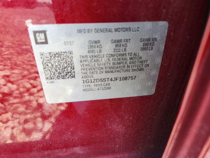 2018 CHEVROLET MALIBU LT LT 12