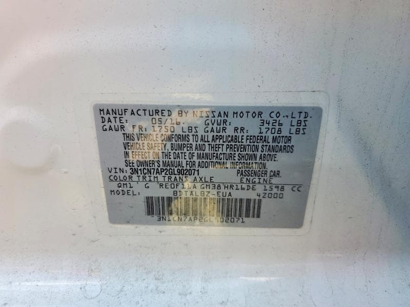2016 NISSAN VERSA 1.6 SV 12