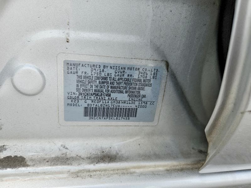 2019 NISSAN VERSA SV SV 13