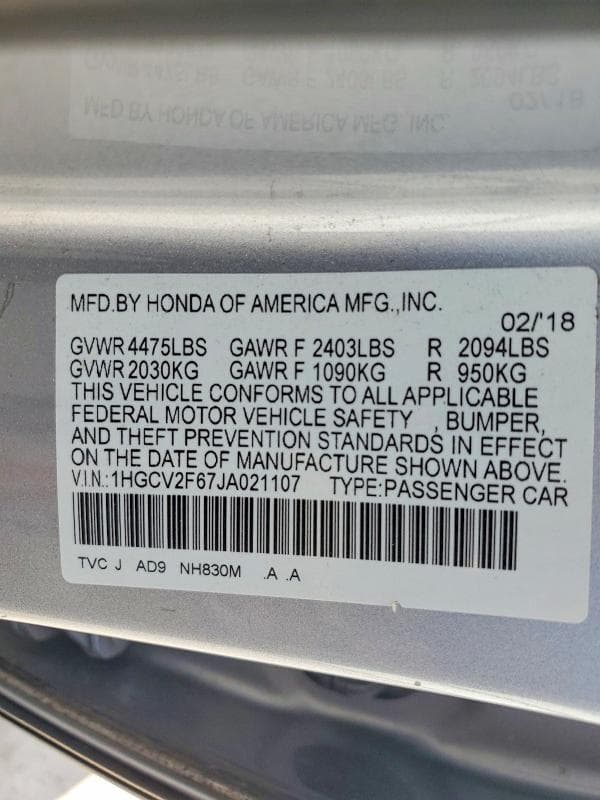 2018 HONDA ACCORD EXL 12