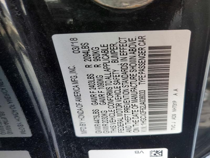 2018 HONDA ACCORD EXL 12
