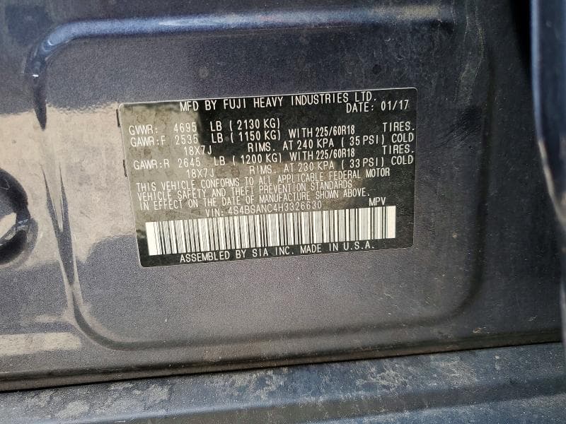 2017 SUBARU OUTBACK 2.5I LIMITED 2.5I LIMITED 12