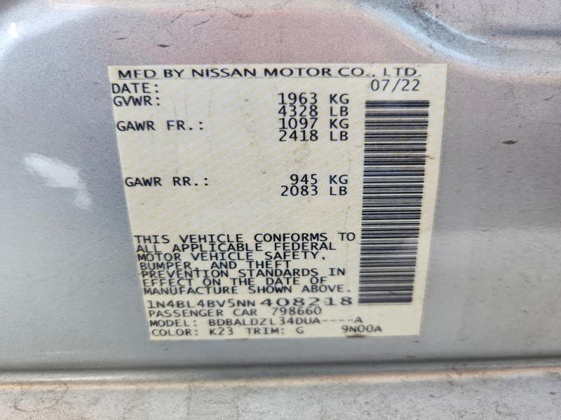 2022 NISSAN ALTIMA S 12