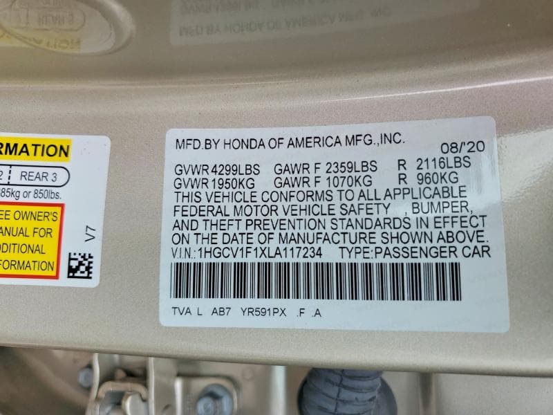 2020 HONDA ACCORD LX 13
