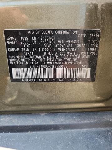 2019 SUBARU OUTBACK 2.5I PREMIUM 13