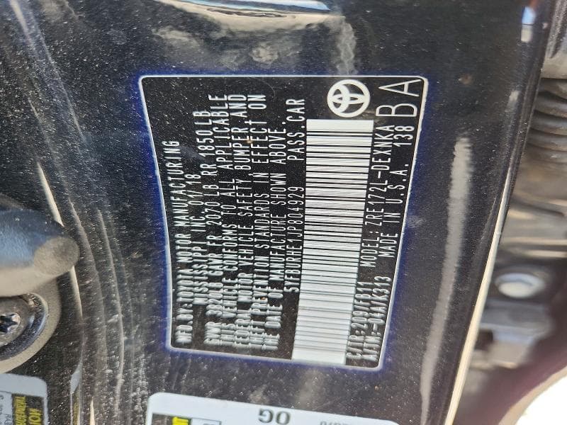 2018 TOYOTA COROLLA LE LE 12
